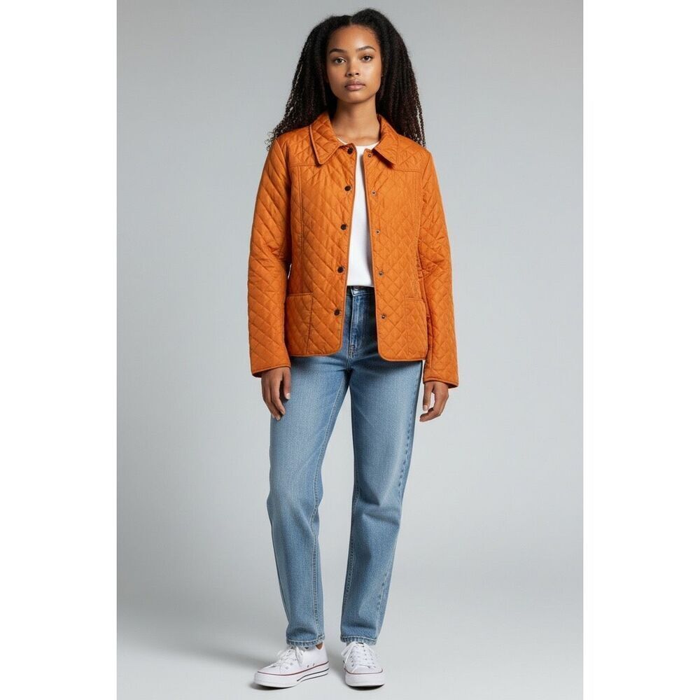 G.H. Bass Quilted Jacket Women’s M Orange Lightweight Cottagecore Utility